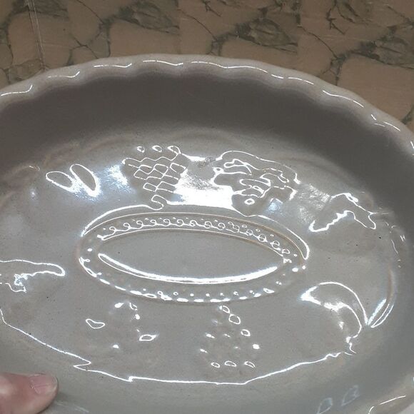 Ceramic Gray Decorative Display Bowl Embossed Textured Fruit Bottom - Picture 7 of 8